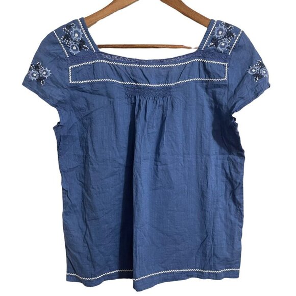 Abercrombie & Fitch Womens Blue Floral Embroidered Smocked Bohemian Blouse Small - Picture 9 of 9